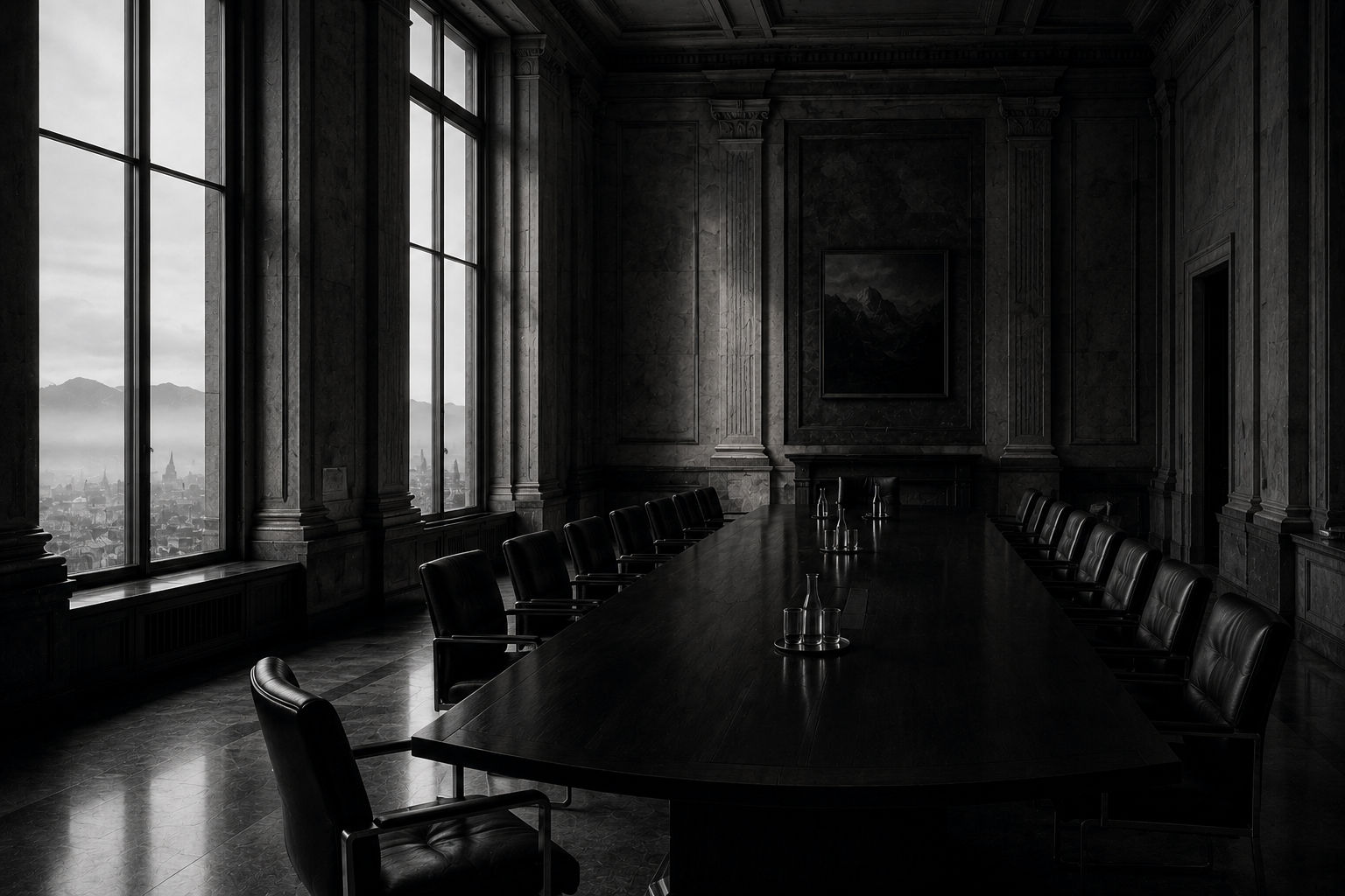 A classical boardroom above the old city