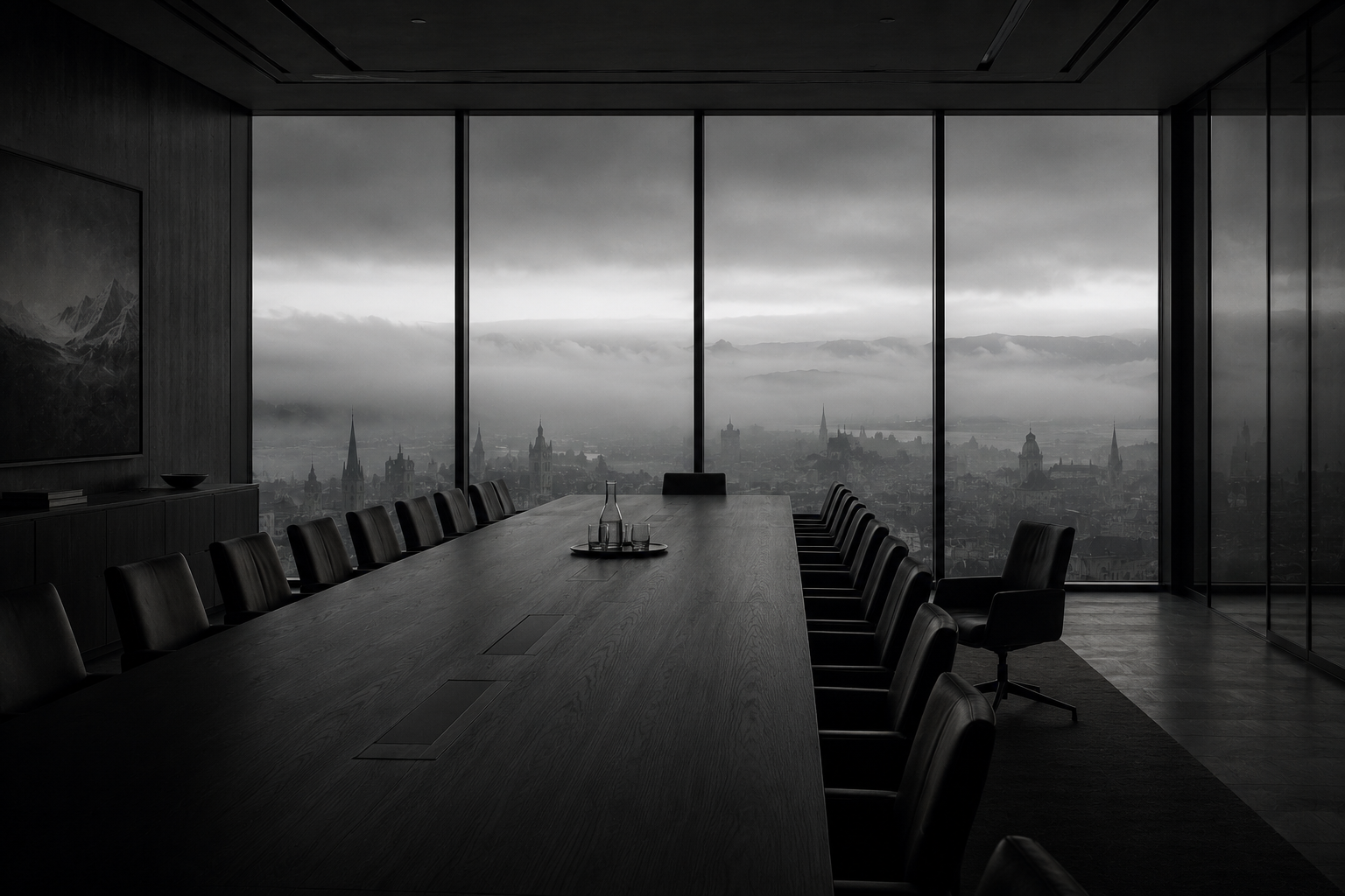 A boardroom above Zürich, held in fog